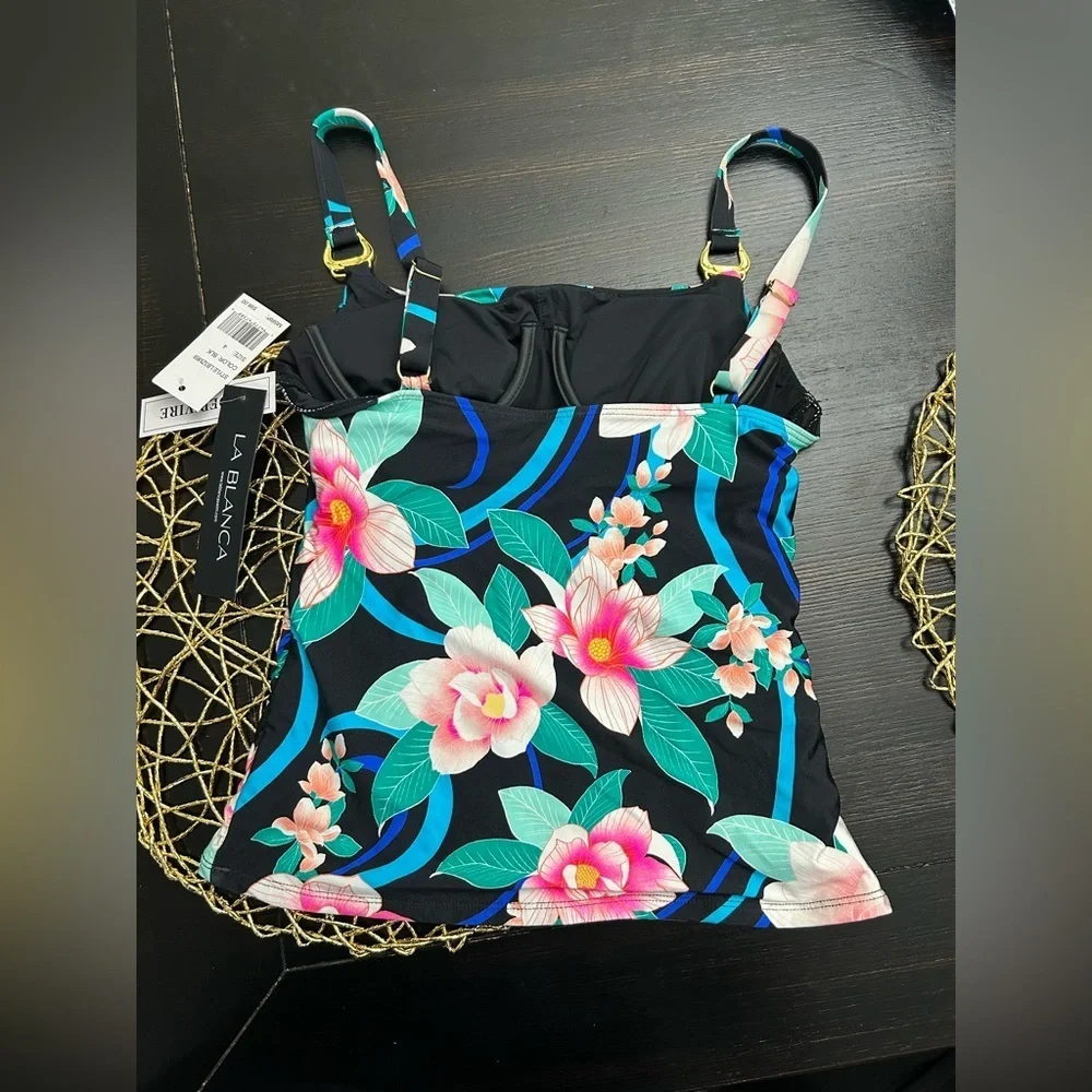 La Blanca Tankini Nightfall Blooms Lingerie Adjust Strap Underwire Swimsuit 4